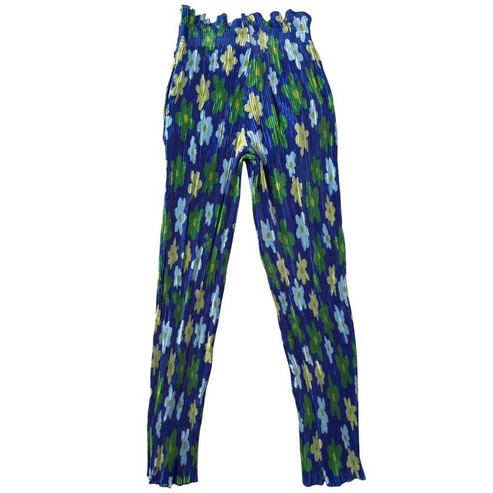 Retro Groovy Floral Pleated Paperbag Pants Size XS High Rise Dopamine Eclectic